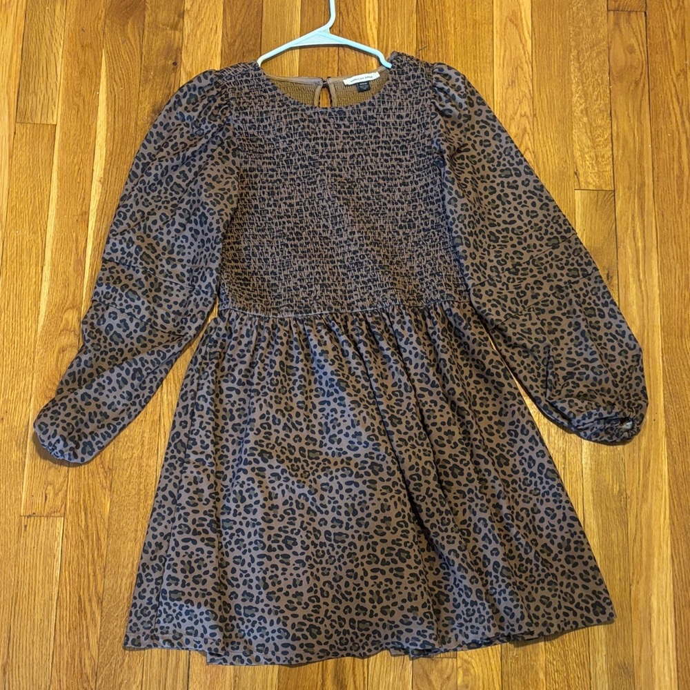 American Eagle Outfitters Brown Leopard Long Sleeve Dress